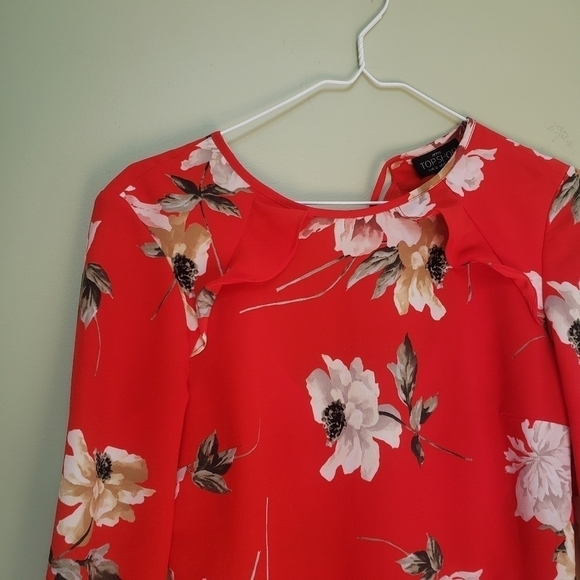 Topshop PETITE Red Paint Floral Tea Dress Size 0 - Picture 4 of 14